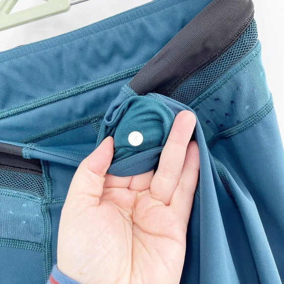 Lululemon Just Breathe Cropped Leggings Teal Size 8 Mesh Trim Yoga Athletic Dots - Picture 3 of 10